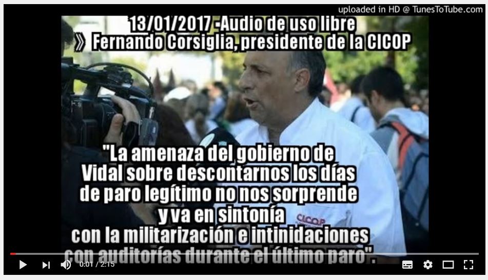 Viernes 13/01 》»NO ES EL CAMINO»: Corsiglia (CICOP) rechaza amenaza de Vidal de descuentos por paro