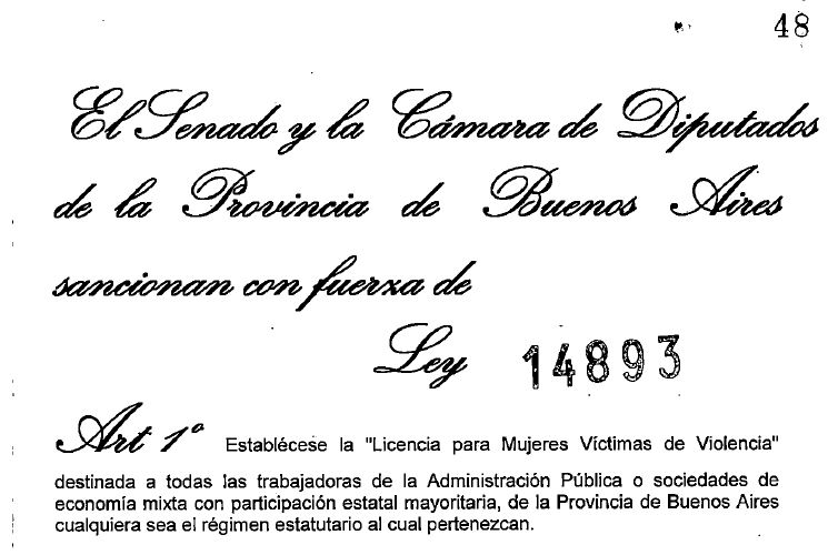 «Licencia para Mujeres Victimas de Violencia» Ley 14893/17.