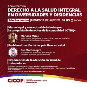El jueves 19 de agosto se desarrollará el segundo encuentro del Conversatorio sobre “Derecho a la Salud Integral en Diversidades y Disidencias”