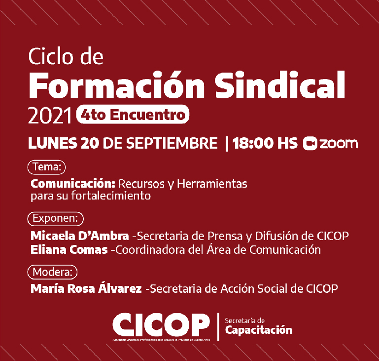 Se realizará el Cuarto Encuentro del Ciclo de Formación Sindical que abordará el eje de Comunicación Sindical