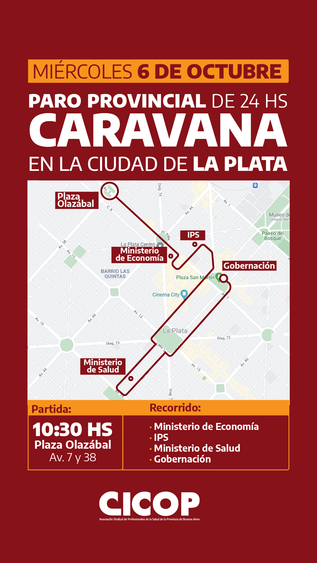 Miércoles 6/10: Paro Provincial de 24 hs y Caravana en la ciudad de La Plata