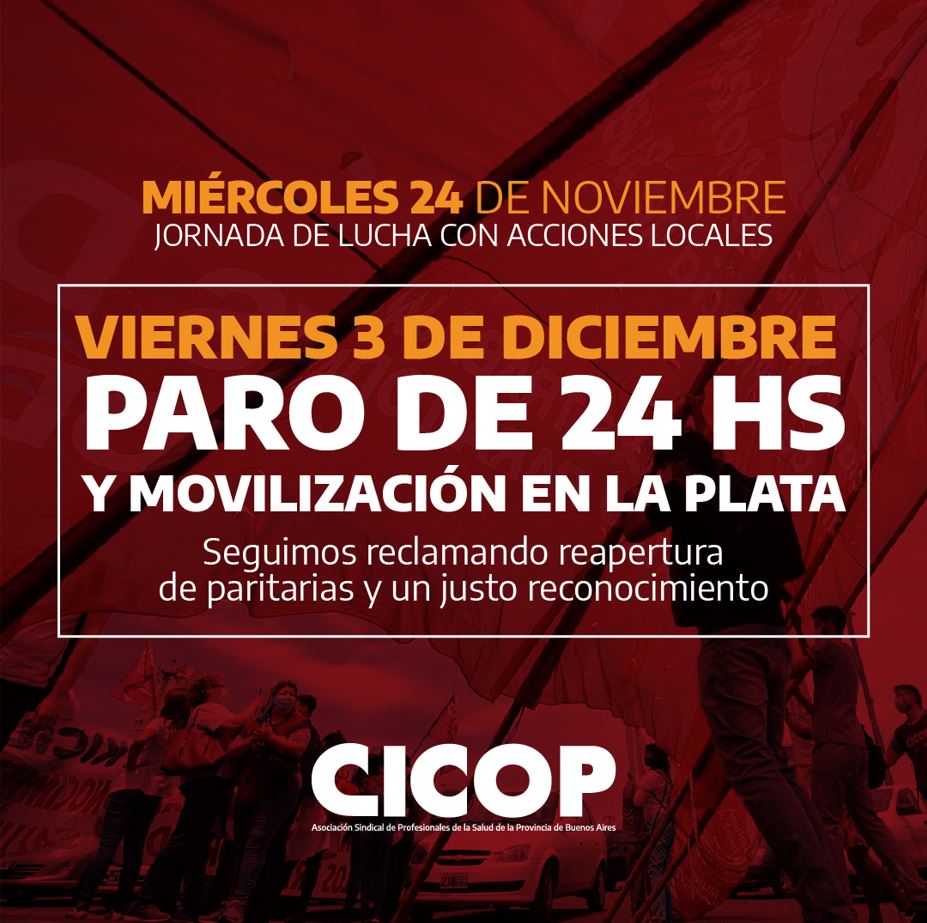 MIÉRCOLES 24/11: Jornada de Lucha con Acciones Locales VIERNES 3/12: Paro de 24hs y Movilización en La Plata