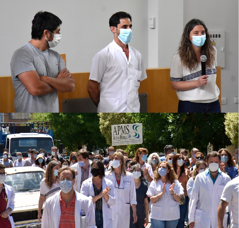 Este jueves, en horas de la mañana, el Presidente y el Secretario de Asuntos Municipales de CICOP, Pablo Maciel y Martín Mayo, junto al Asesor Legal del gremio, Guillermo Torremare, participaron de una masiva asamblea general llevada a cabo por lxs profesionales de la salud de la APSM CICOP Bahía Blanca.