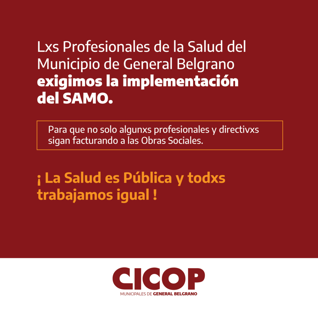 La seccional CICOP Municipales de General Belgrano advirtió en un comunicado de prensa y a través de una campaña en las redes sociales sobre la delicada situación salarial que atraviesa el sector de la salud local.