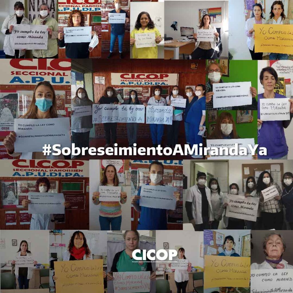 En el marco del 28 de Mayo, Día Internacional de Acción por la Salud de las Mujeres y Disidencias, lxs profesionales de la salud de CICOP se sumaron a la campaña en defensa de Miranda Ruiz.