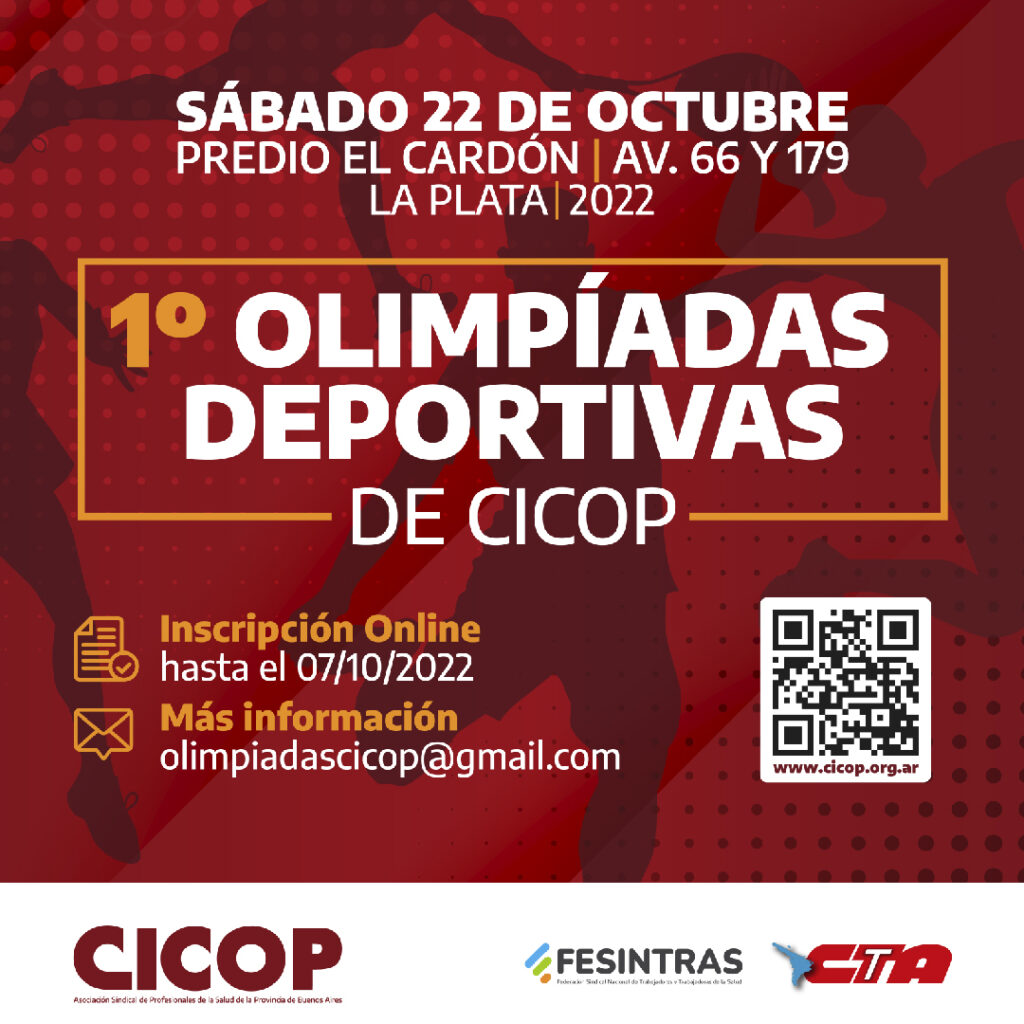 El viernes 7 de octubre concluyen las inscripciones para participar de las Primeras Olimpíadas Deportivas de CICOP