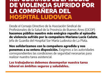 Repudiamos el episodio de violencia sufrido por la compañera del Hospital Ludovica 